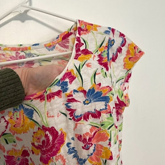 GAP Easy Tee White Pink Multi Floral Scoop Neck Short Sleeve 100% Cotton T-Shirt - Picture 4 of 11